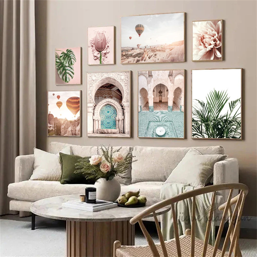 Hot Air Balloon Flower Leaf Morocco Posters Canvas Painting Arabic Landscape Wall Art Print Nordic Poster Pictures Bedroom Decor