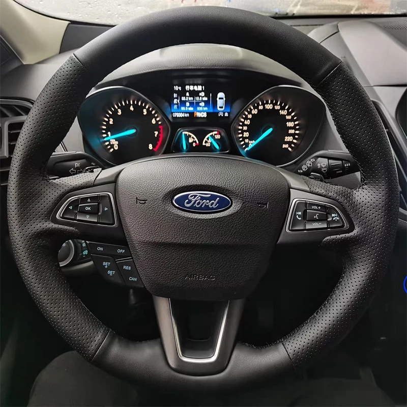 For Ford Focus 3 Kuga 2016-2019 Escape C-MAX Ecosport 2018-2019 Hand-stitched Non-slip Genuine Leather Car Steering Wheel Cover