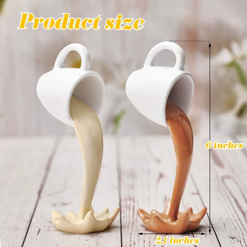 HOT SALE 2 Pieces Floating Coffee Cups Coffee Bar Accessories Funny Pouring Spilling Splash Coffee Mugs Sculpture Art