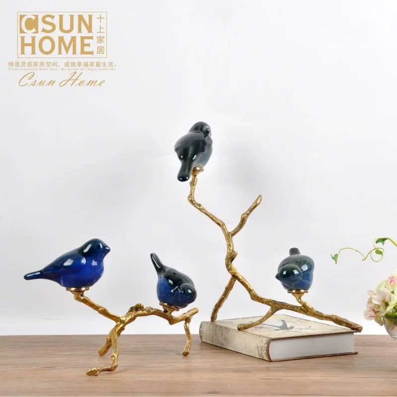 Model Room Office Decoration Modern Simple Home Light Luxury Decoration Creative Ceramic Flower and Bird Crafts