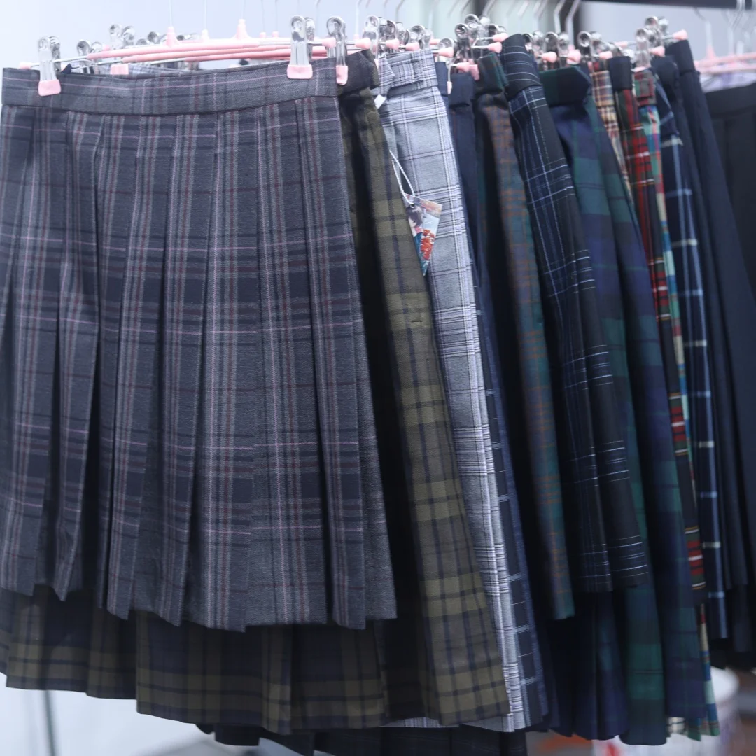 

Japanese Style Plaid Box Pleat Skirt Student Uniform Long Skirt Straight Leg Pants Seasonless G89 Vintage School Uniform Dress