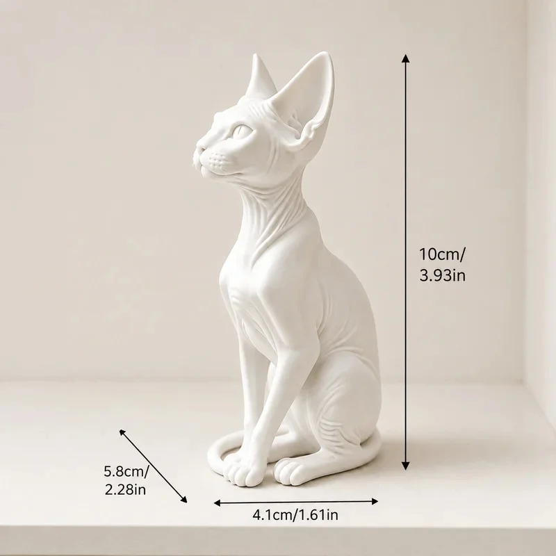 3D‑Printed Hairless Cat Figurine, Animal Sculpture Collectible, Ornament for Desk, Bookshelf and Living‑Room Shelf, Home Decor G
