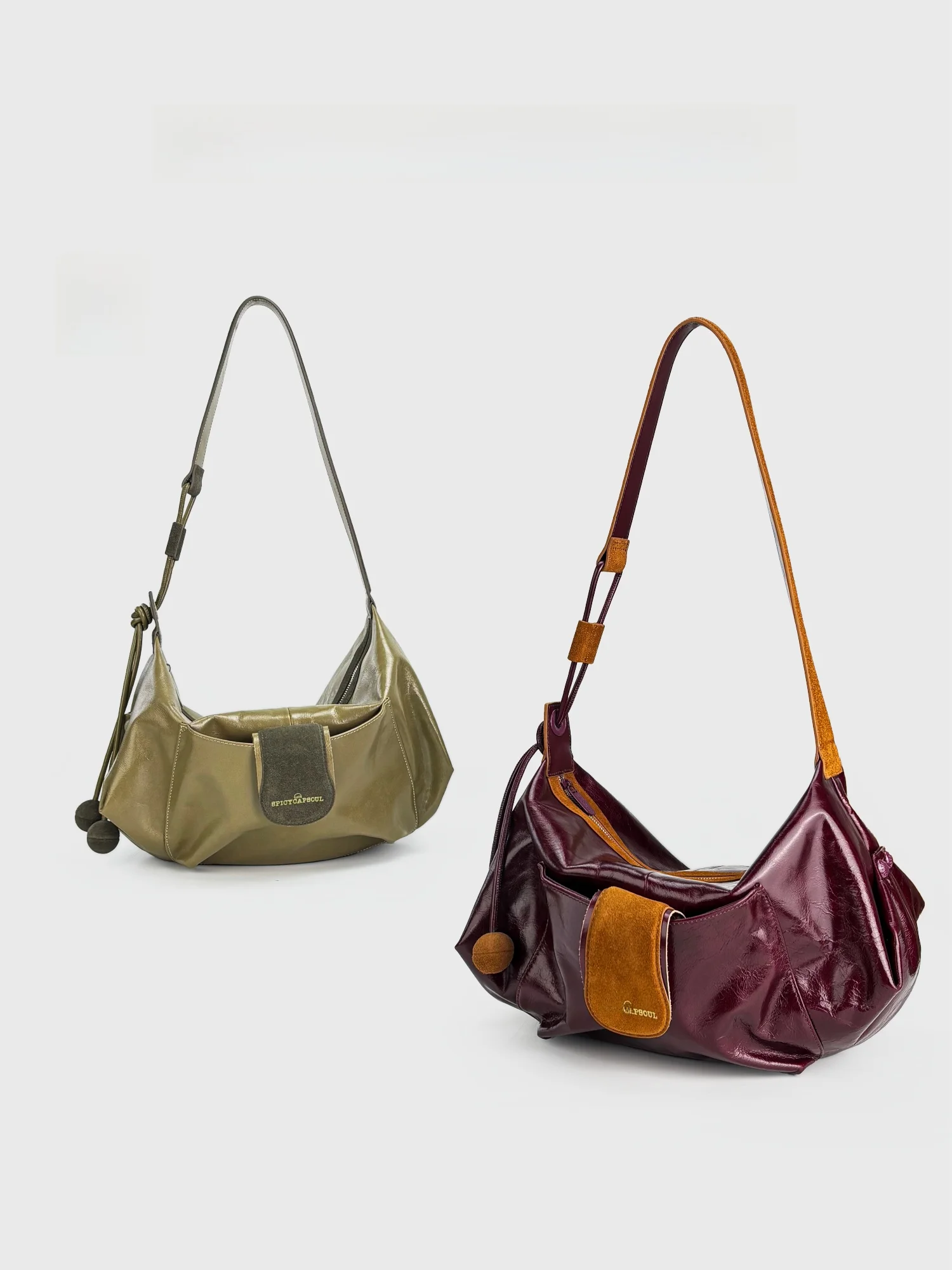 SpicyCapSoul Leisure Crossbody Bag Top Layer Cowhide Reverse Fur Leather Vintage Artistic Style Women's Shoulder Bag