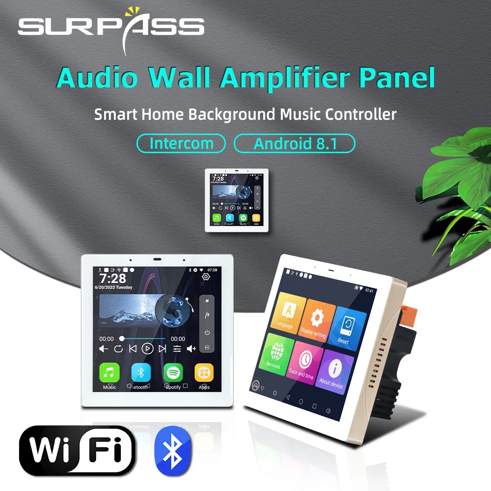 

Mini intelligent DLNA walkie talkie WiFi Bluetooth wall amplifier 4-inch Android Amp music panel home theater sound system