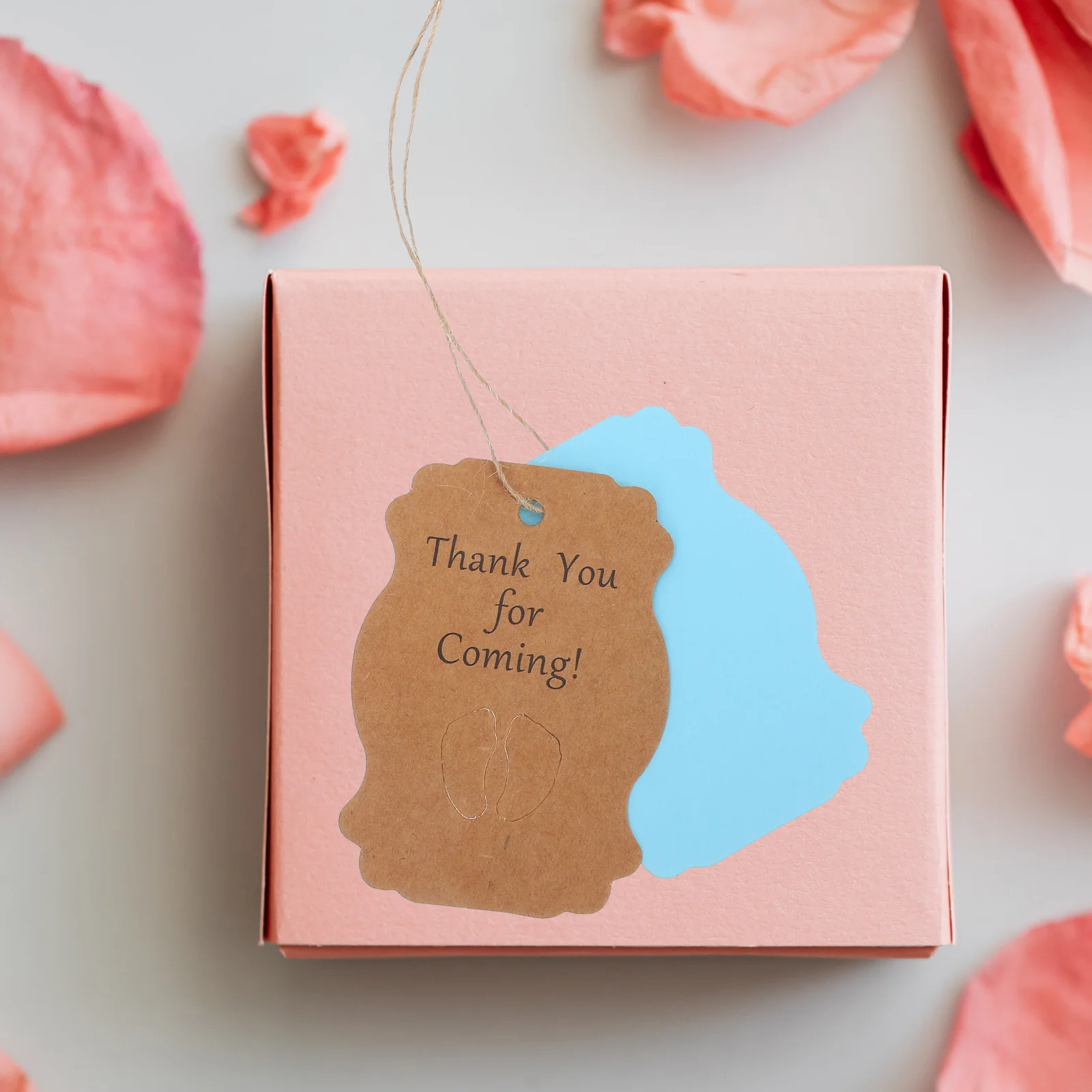 

100pcs Kraft Paper Baby Shower Thank You Party Favors With Jute Twine Baby Feet Tags Bridal Shower Wedding Hang Labels For Event