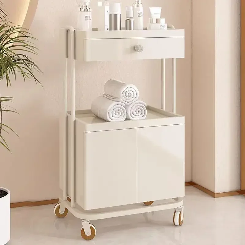 Factory Direct Sales Beauty Salon Cream Style Rolling Cart SPA Storage Shelf Creativity Salon Trolley Utility Salon Furniture Ca