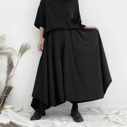 Y2k Gothic Dark Skirt Pants Irregular Pleated Casual Hakama Genderless Japanese Streetwear Fashion Wide Leg Samurai Pants Unisex