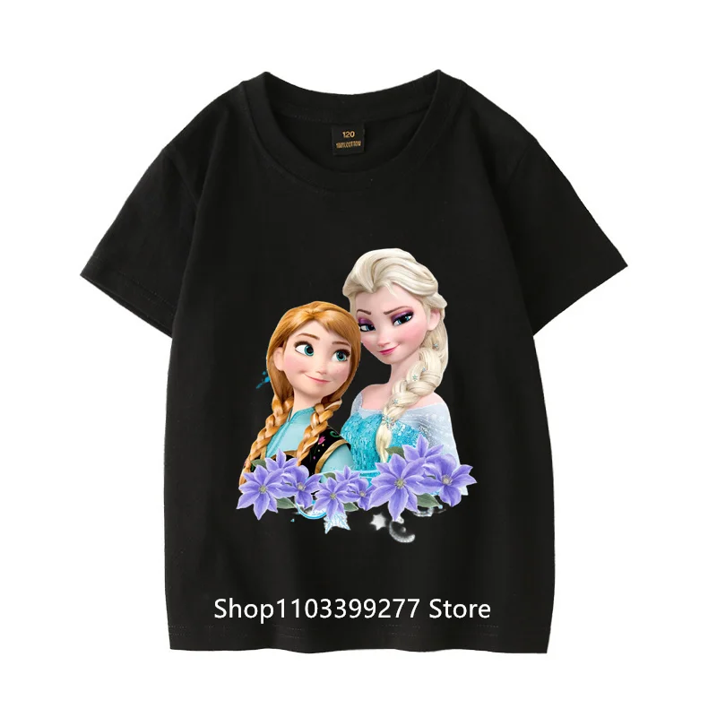 Summer Clothes Comfortable Child Cute Fashion Short Sleeve Sweat Breathable Frozen Elsa Anna T-Shirt Anime 100% Cotton T-Shirt