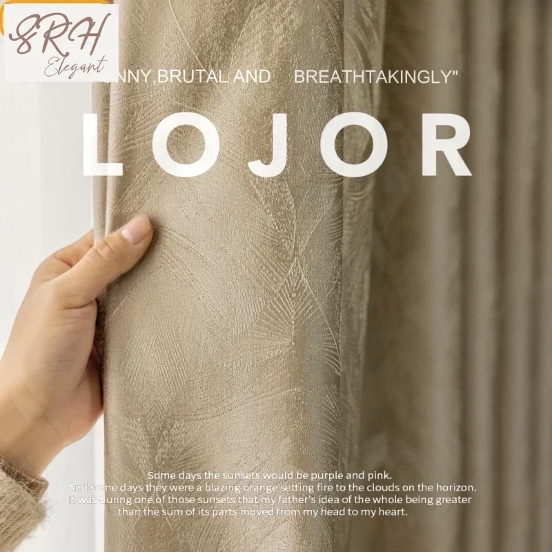 Luxury Champagne Cream Leaf Jacquard Thickened Curtains For Living Room Bedroom French Window Customized Finished Villa