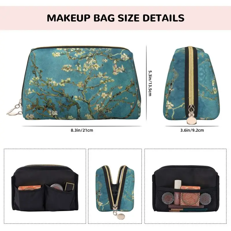 Vincent Van Gogh Almond Blossom Large Travel Makeup Bag Leather Cosmetic Bags Storage Bag for Women Waterproof Toiletry Pouch - view 3