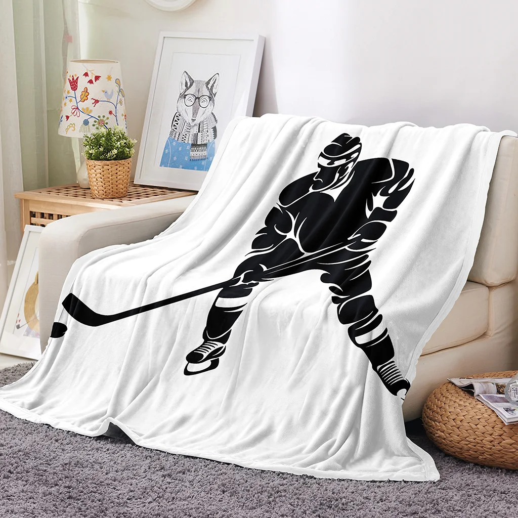 HUANZHUANG Printing Plush Blanket Adult Fashion Quilts Ice Hockey Player Flannel Home Office Washable Kids Sherpa Bedspread