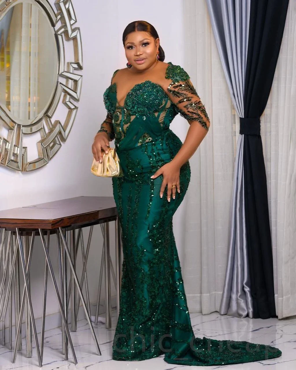 Lace Beaded Crystals Evening Formal Party Second Reception Birthday Dress Customized Plus Size Arabic Aso Ebi Green Prom Dresses