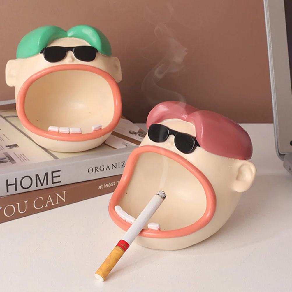 

1pc Resin Ashtray Big Mouth Boy Funny Cigarette Butt Container Desktop Home Decor Party Decoration Household Smoke Accessory