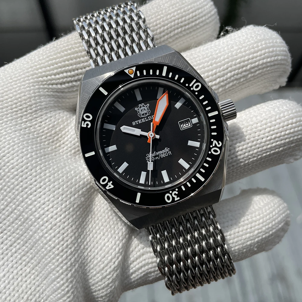 STEELDIVE marca SD1963 gran oferta 42mm esfera negra bisel cerámico 200M impermeable NH35 relojes de buceo automáticos para hombre Reloj mecánico