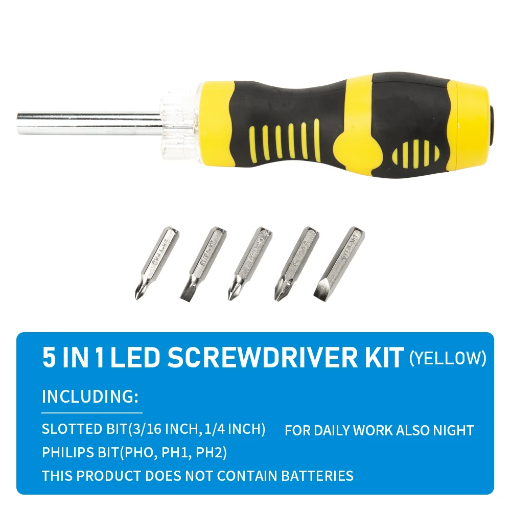 5 in 1 LED Light Up Screwdriver Set Cross Flat Bit Multifunction High Strength For Daily Work Flashlight Screwdriver Tool