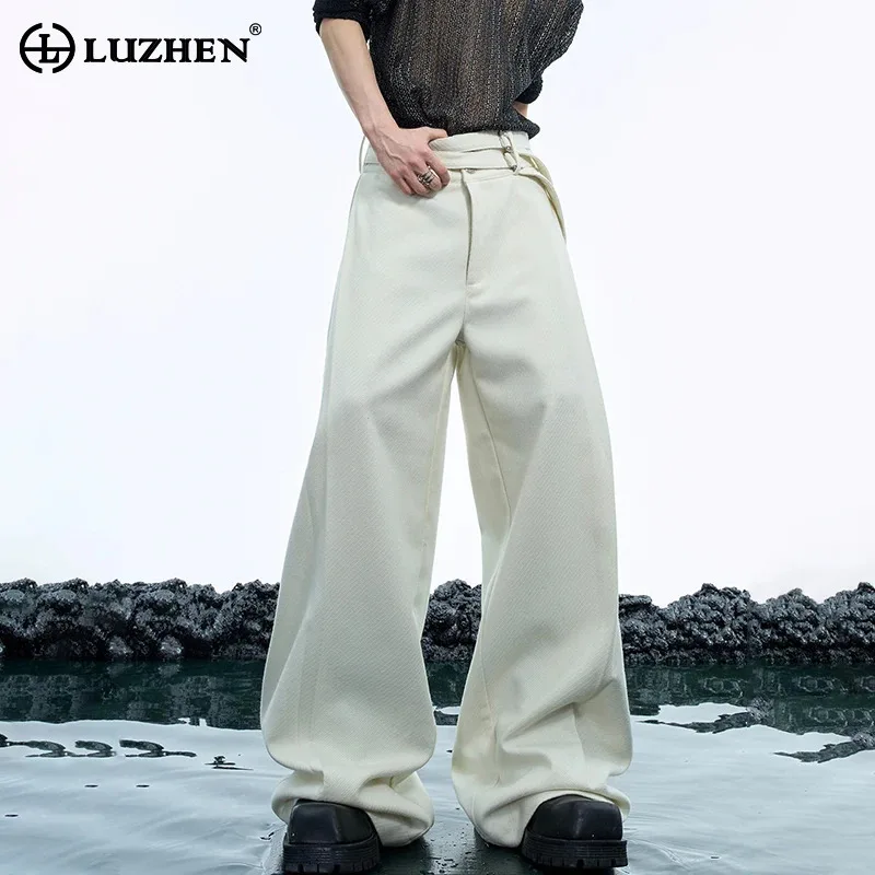 LUZHEN Double Waistband Design Wide Leg Pants High Waist Simplicity Thick Trendy Versatile Elegance Men's Trousers 2024 LZ7038