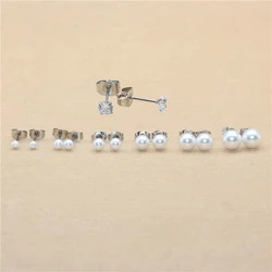 Pendientes de acero de titanio con perlas de imitación ABS, aretes pequeños de 3mm a 8mm, No se decolora, hipoalergénico