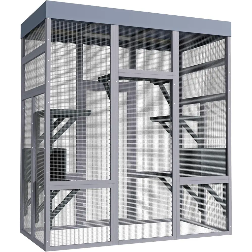 

Outdoor Wooden Cat Enclosure Walk-in Kennel for Kittens (62.6 L x 32.3 W x 70.1 H)