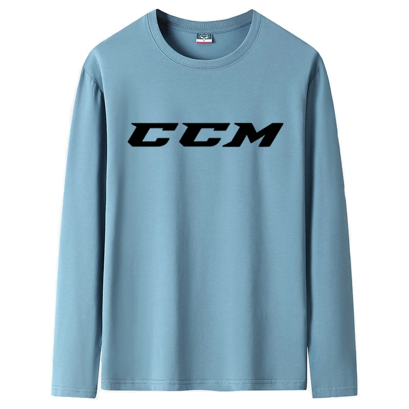 2022 CCM Men\'s autumn long sleeved T-shirt round collar slim cotton shirt solid color T-shirt Free shipping