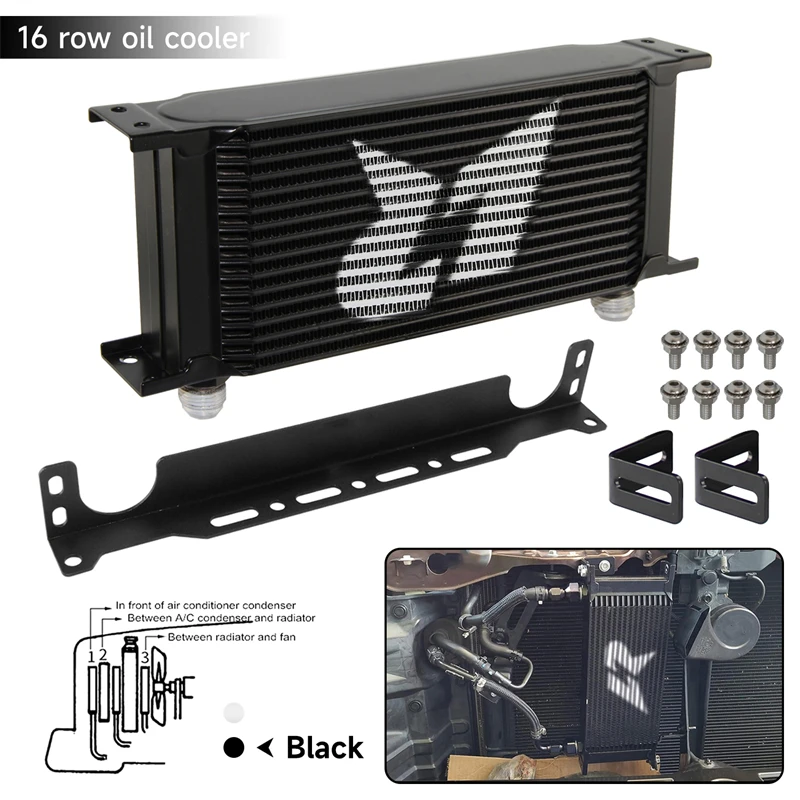 LR Oil Cooler+Mounting Bracket 16 Row 248MM Universal Engine Transmission Mocla Style -10AN Aluminum Black/Silver