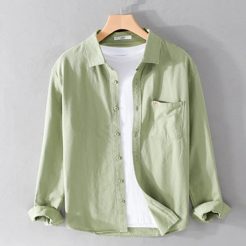 

2023 Spring/Summer Casual Cotton Long Sleeve Shirt For Men Pure Cotton Sold Color Single Pocket Basic Shirt Coat Male Clothes