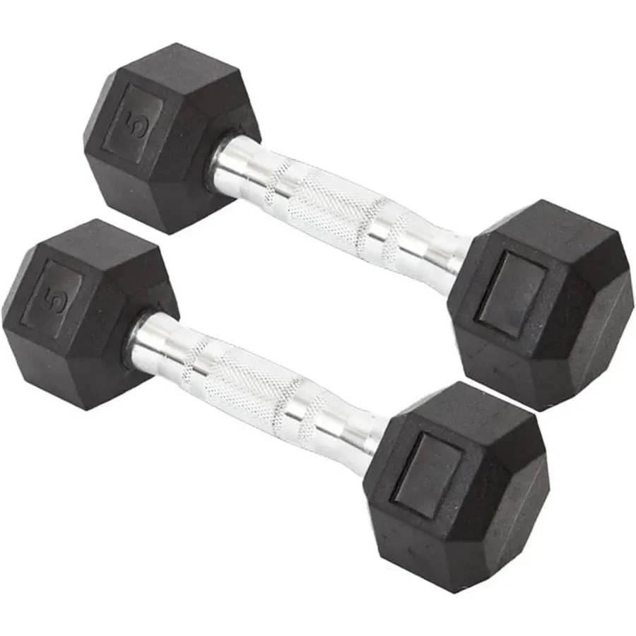 5 LB Dumbbells Set Of 2 Rubber Coated Fixed Weight Hex Dumbbells with Chrome Ergonomic Handle Odorless Durable for Home Gym Wom