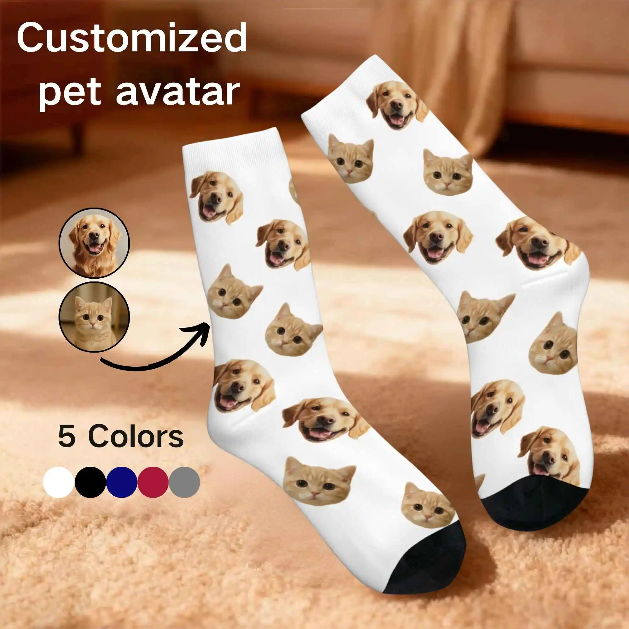 Personalized Matching Pet Socks Set for Couples His & Hers Custom Dog Cat Owner Gifts 3D Printed Funny Men's Crew Socks