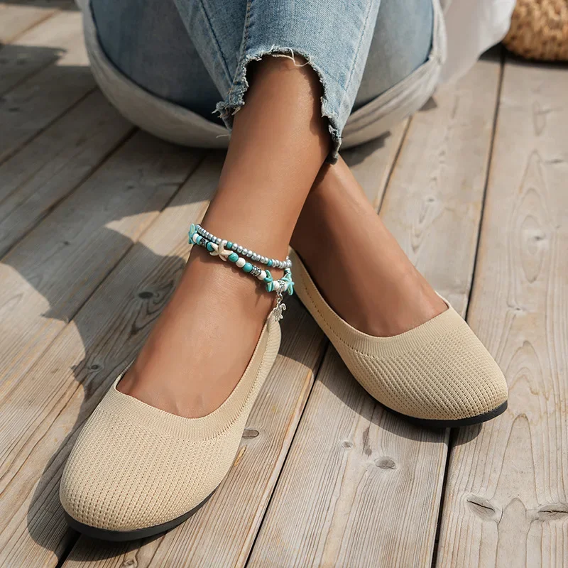 Frühlings-Damenschuhe, neue gestrickte Socken-Sneaker, atmungsaktive Slip-On-Loafer mit runder Zehenpartie, Größe 36-43, leichte Schuhe in Übergröße – Detail 18
