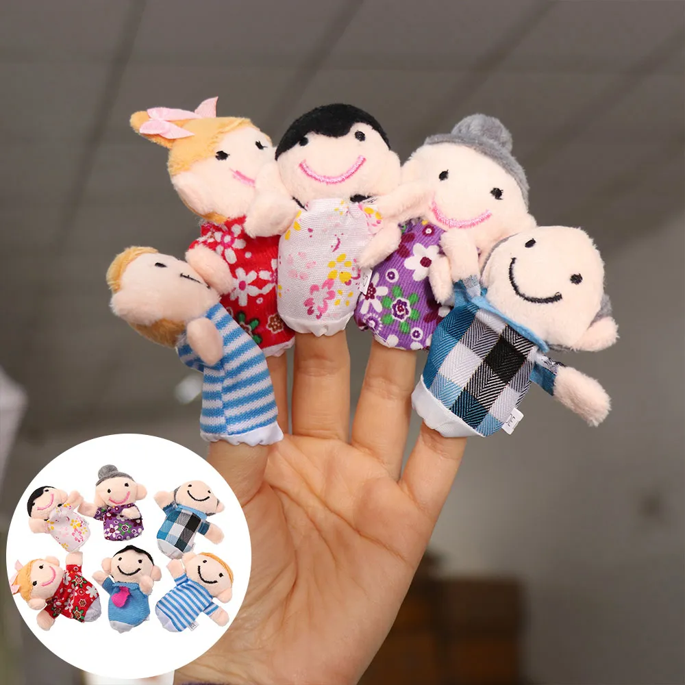 6Pcs Family Members Soft Finger Puppets Set Interactive Educational Mini Finger Cartoon Safe Family Birthday Party