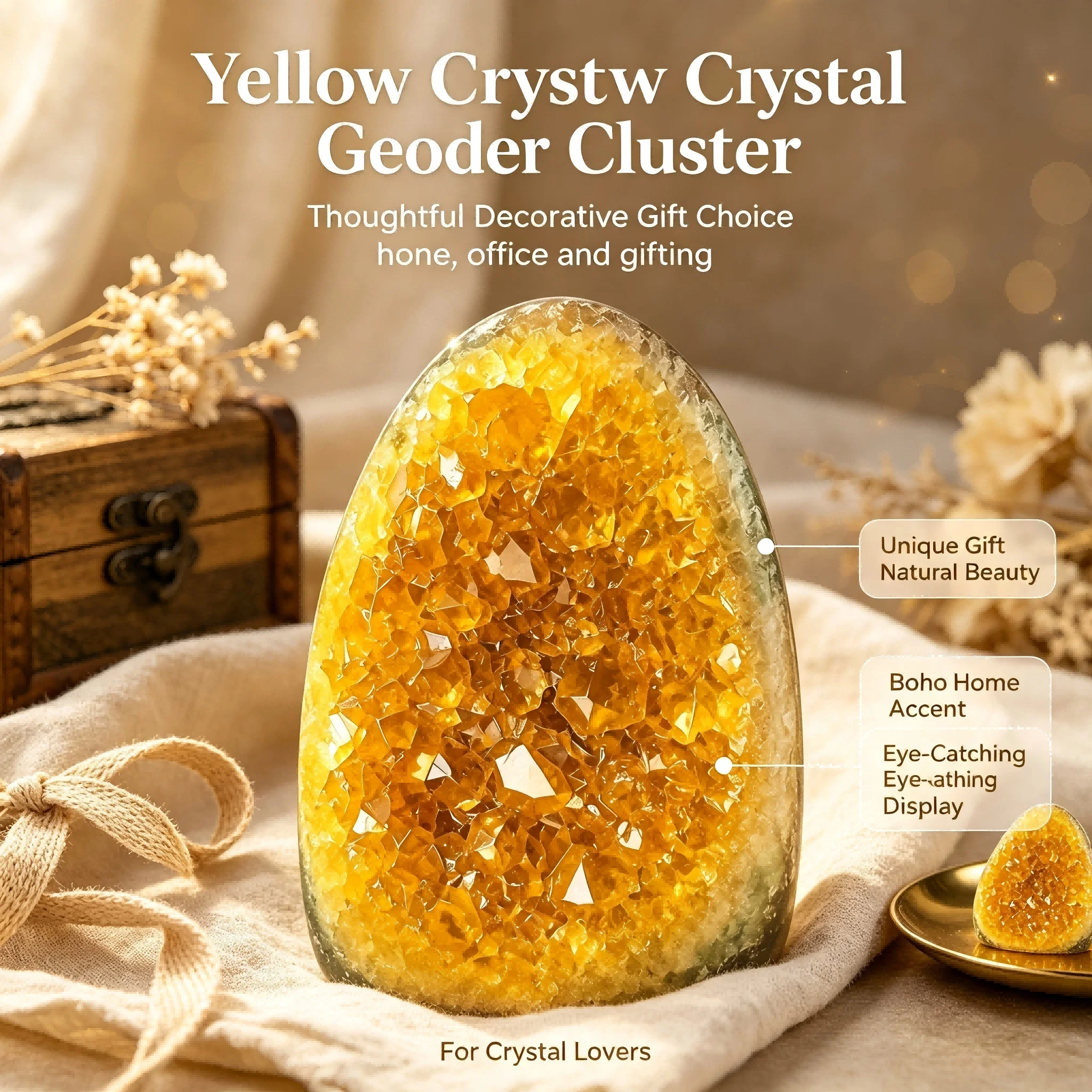Natural heavy yellow crystal clusters, featured crystal collectibles, bohemian style native crystal desktop displays, home decor, random styles, making it the best choice for housewarming, opening, and business gift giving