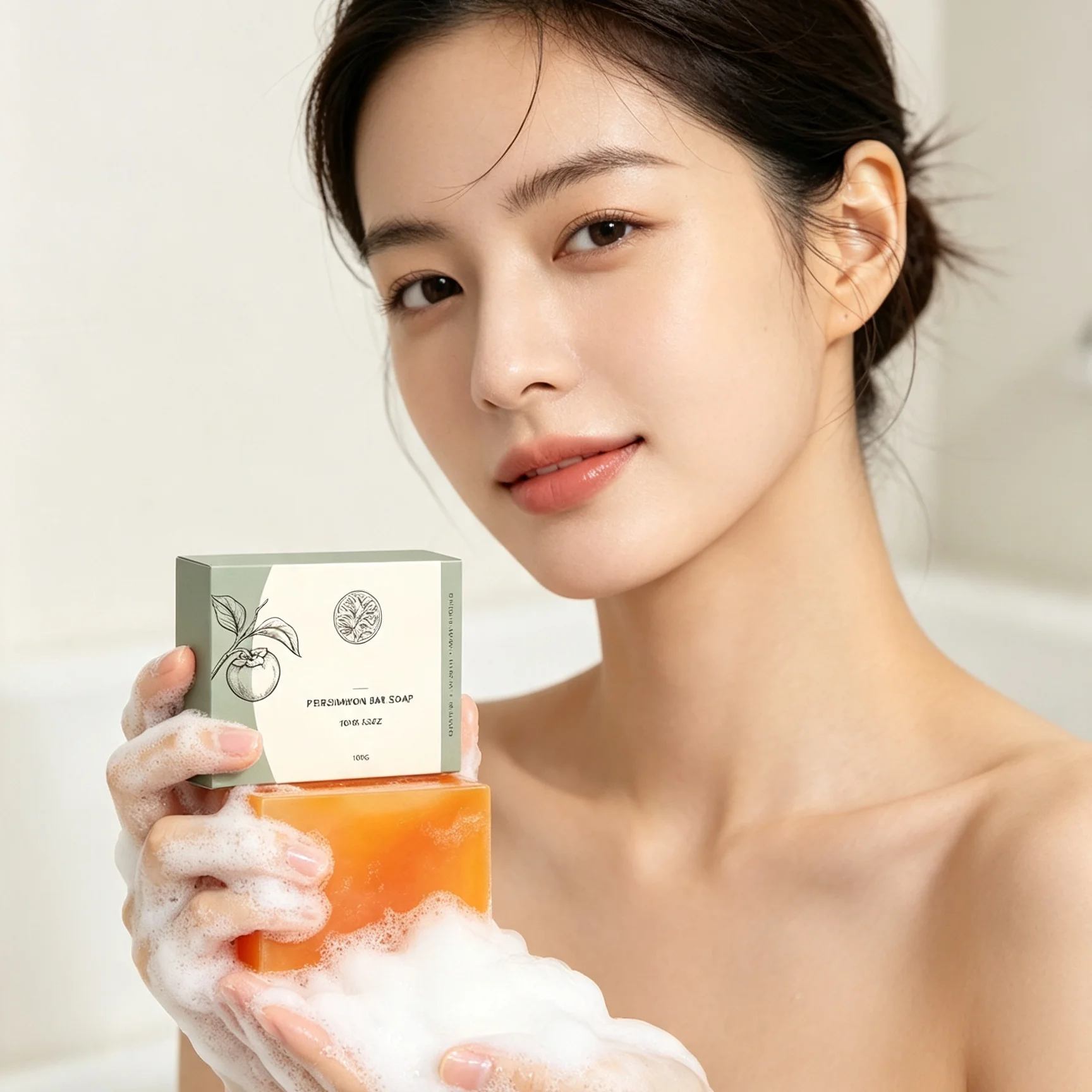 Persimmon Soap Bar for Body Odor Control Deep Cleaning Moisturizing Skin Exfoliator Refreshing Shea Butter Smooth Body Wash Soap