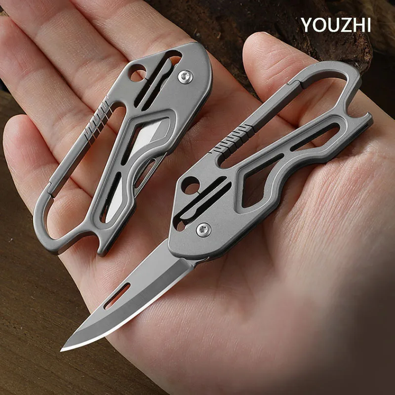 EDC Titanium Alloy Portable Keychain Folding Knife Outdoor Camping Self-defense Keychain Knife High Hardness D2 Blade