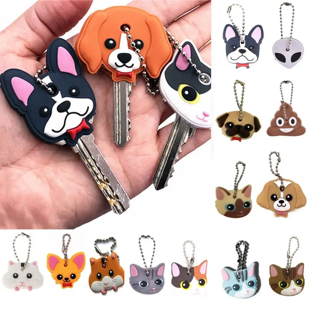 Creative PVC Key Protective Case Cartoon Animals Shape Key Dust Cover Dog Key Pendant Coat Keys