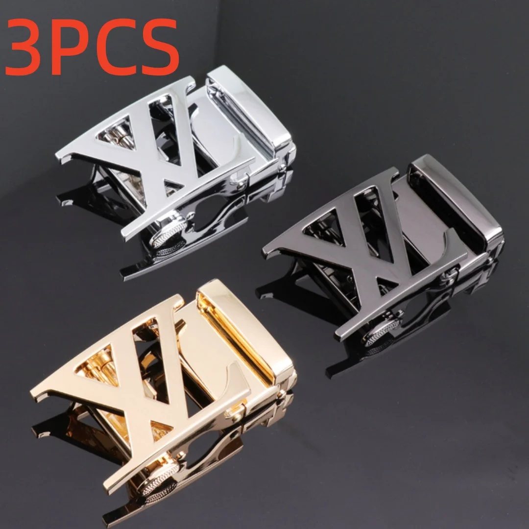 3PCS Multi‑Tone Hollow Cutout Belt Buckle, Men Ratchet Automatic Metal Buckle, Replacement Hardware for Belt Strap