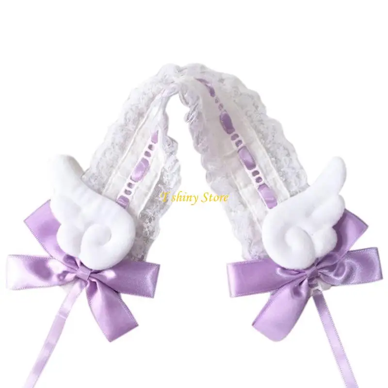 

N58F Women Hair Bands Maid Cosplay Headband Lolitas Lace Headwear with Wings, Bowknot Decorations Hair Accessories