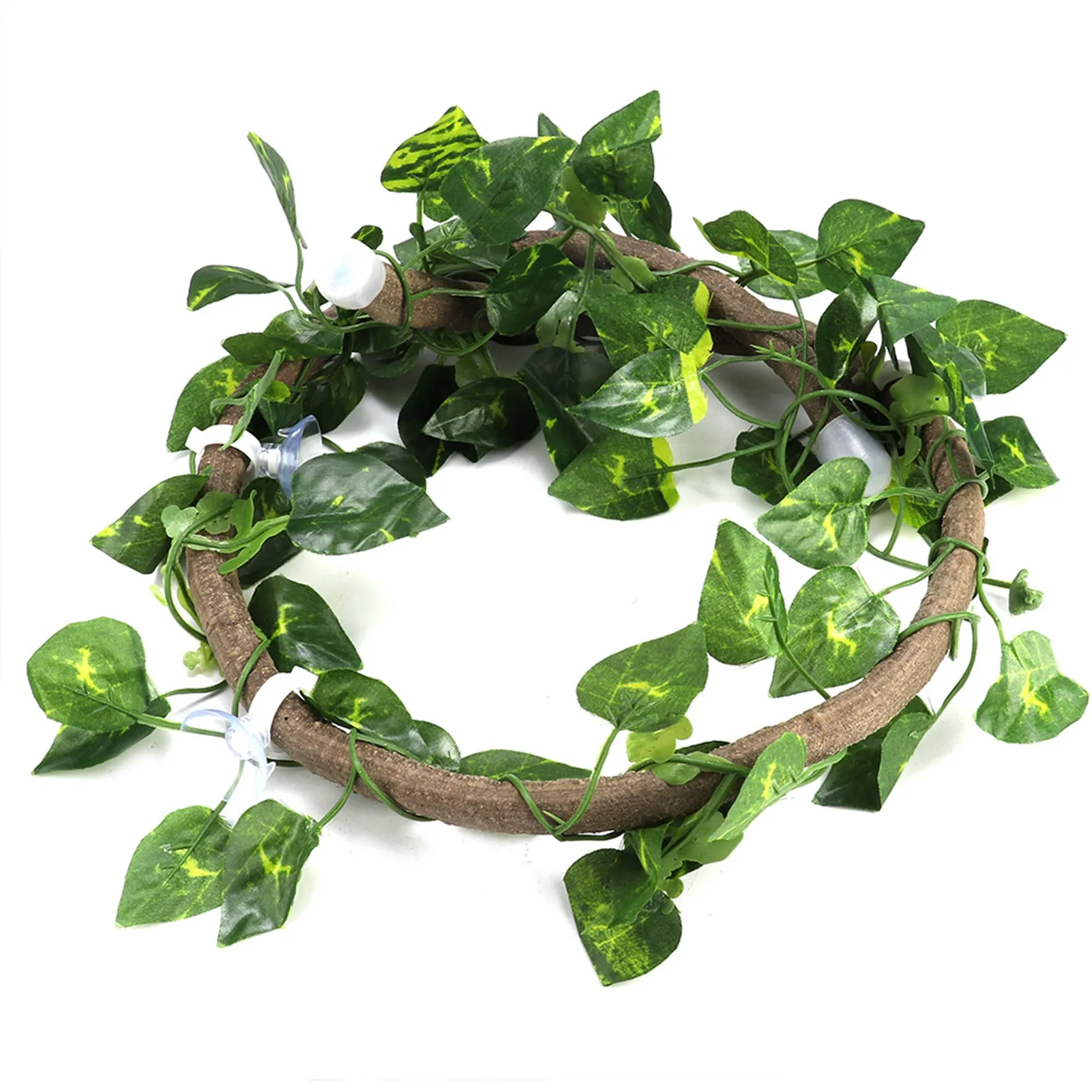 ZK40 Reptile Climbing Branch Flexible Jungle 3.28ft Rattan 1Pc Vine(3.28ft Rattan+Scindapsus Leaves)