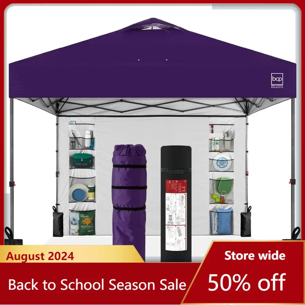 

Easy Pop Up Canopy w/Side Wall 10 Pockets, Portable Carrying Case, 1-Button Setup Tents Shelters High quality and durability