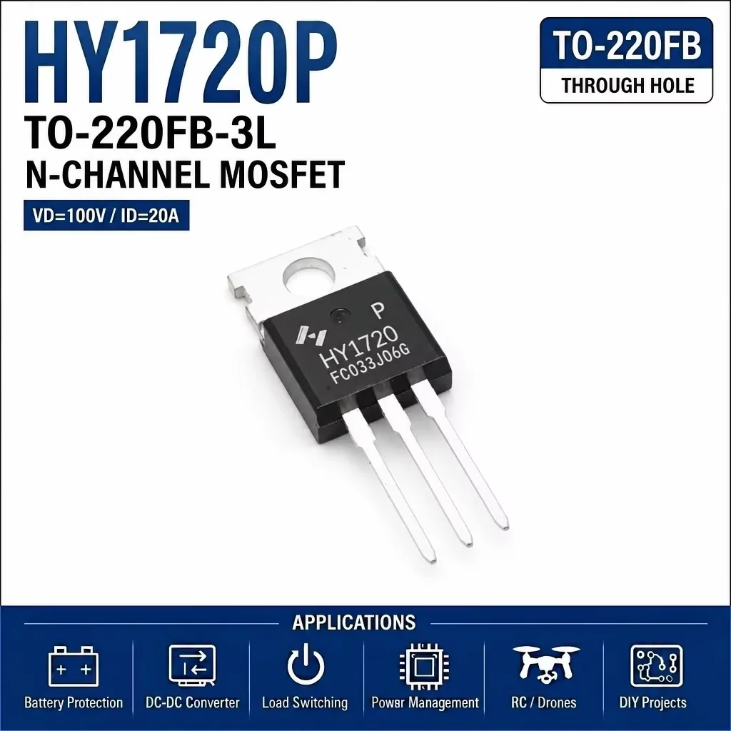 (10 pcs) HY1720P TO-220FB-3L (Marking HY1720) - N-Channel MOSFET 200V 64A 32mΩ