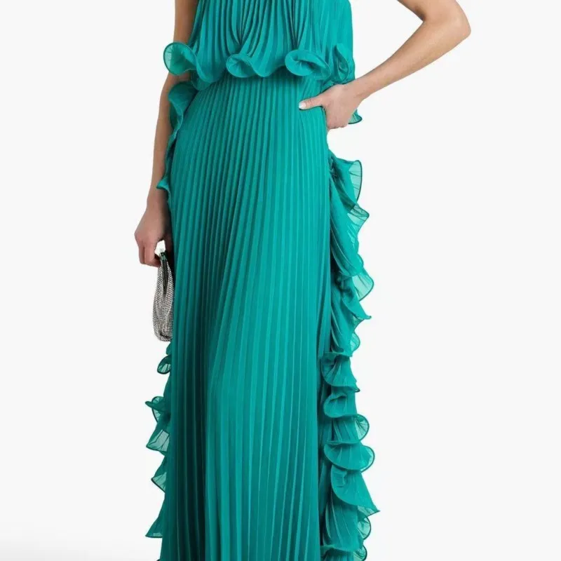 

Elegant Ruffle Long Women Dresses Solid Sleeveless Backless Tube Top Pleated Female Dress 2025 Summer Loose Party Lady Robe