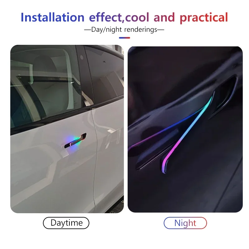 2024 Newest 6th Generation Wireless Auto Door Handle for Tesla Model Y 3 / 3 Highland Colorful LED Lights 4-Door Handlebar