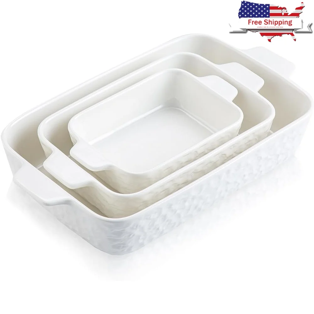 

Ceramic Baking Pan Set Rectangular Oven Safe Casserole Plates Lasagna Spaghetti Chicken Meat Roasting Kitchen Bakeware