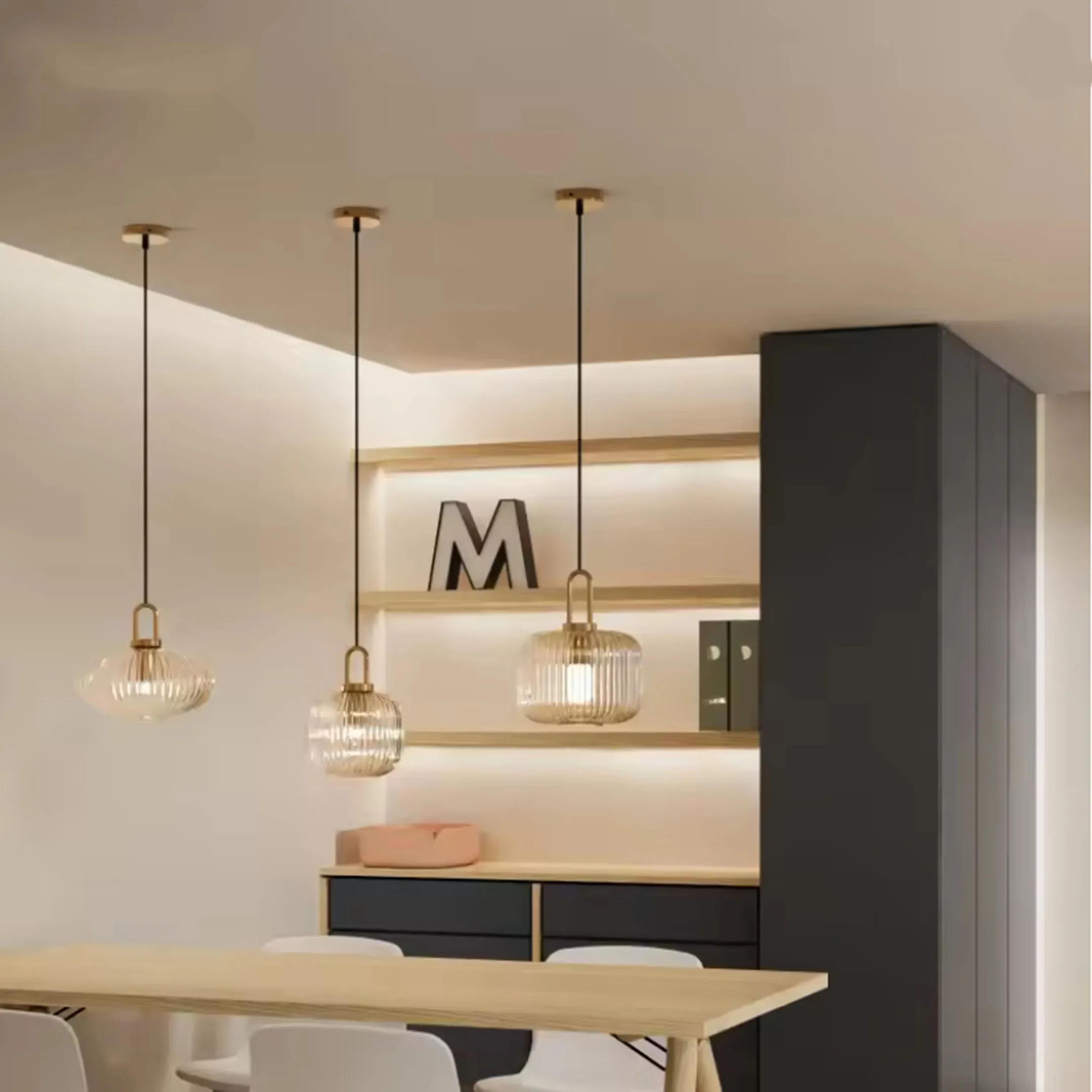Modern Glass Pendant Light Striped Glass Single Head Chandelier Dining Room Kitchen Bedroom Bedside Living Room Home Decorationl