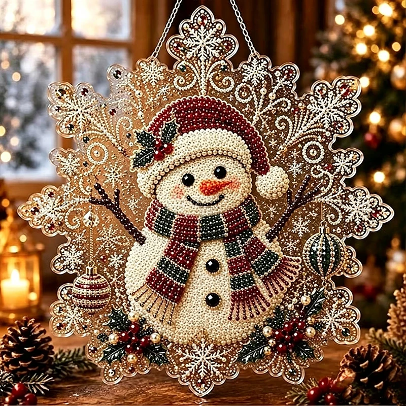DIY Weihnachts-Perlen-Diamant-Malerei Schneeflocken-Suncatcher Anhänger Bastelset Perlen-Malerei Materialpaket Heimdekoration