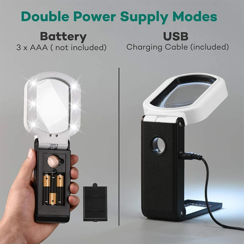 2Pcs Magnifying Glass With Light, 25X 10X Rechargeable Handheld And Standing Magnifier For Reading, Inspection, Jewelry