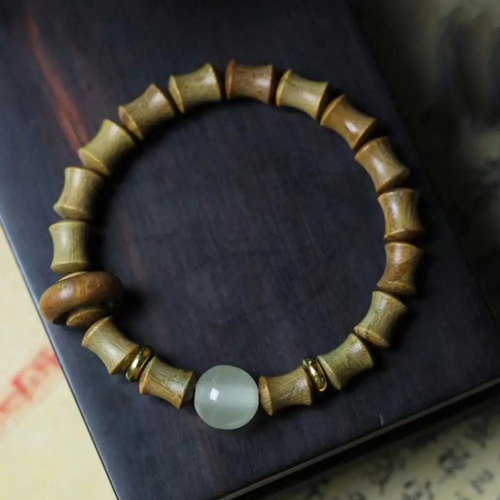 Chinese Style Green Sandalwood Hand Ring Creative Bamboo Shaped Bracelet for Men Women Jewelry Accessories