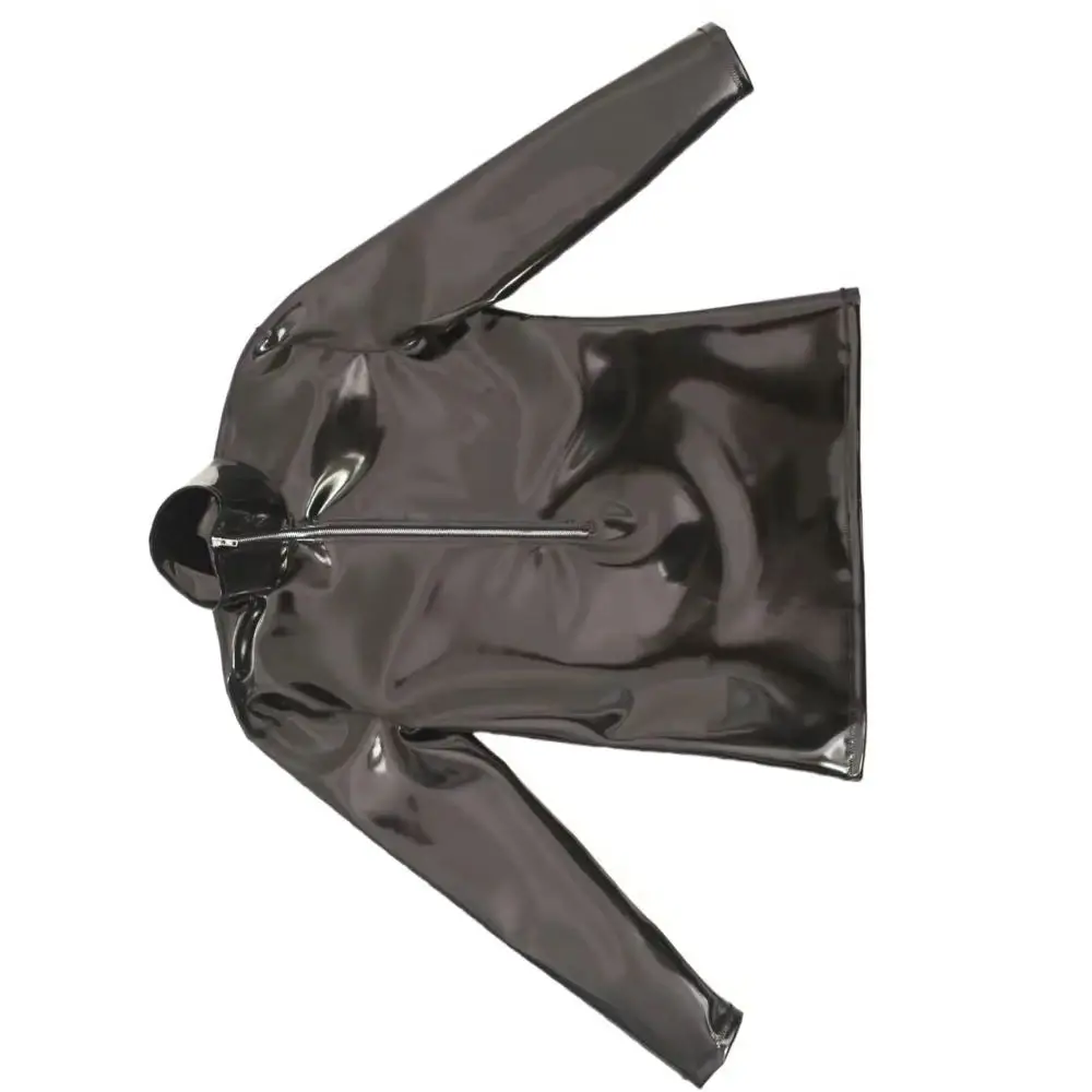 

Double Sided PU Leather Long Sleeve T-Shirt S-4XL New Mens High-Necked Shirt PVC Hip Hop Shiny Stage Performance Top Club Jacket