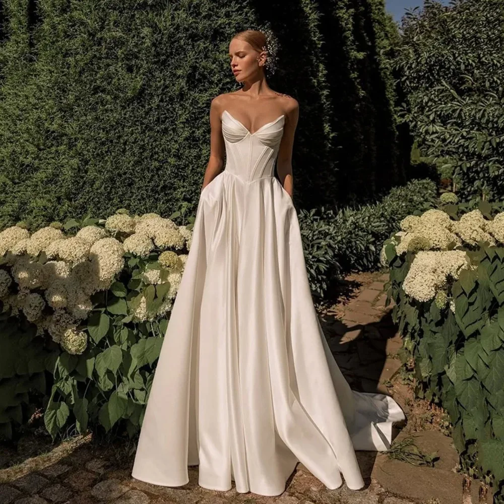 Simple A-Line Dresses 2025 Sweetheart Long Bridal Dress With Pocket Women Wedding Gowns Customized