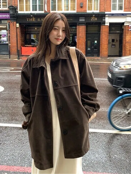 American Retro Suede Short Jacket Women's Loose Fit Korean Style Autumn New High-End Feeling Coat Inner Wear Casual Outerwear