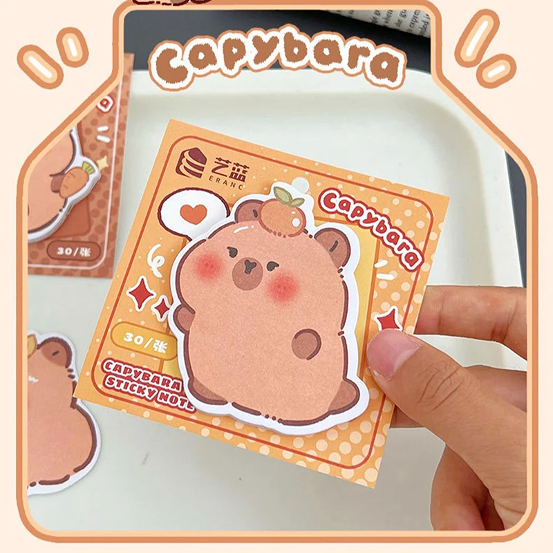 Note collante mignonne Kawaii Capybara pour enfants, note collante en forme spéciale, dessin animé, créatif, drôle, mode, cadeaux, 30 feuilles