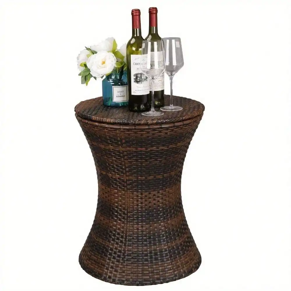 

Adjustable Rattan Cool Bar Table Party Drink Storage Ice Cooler Outdoor Patio